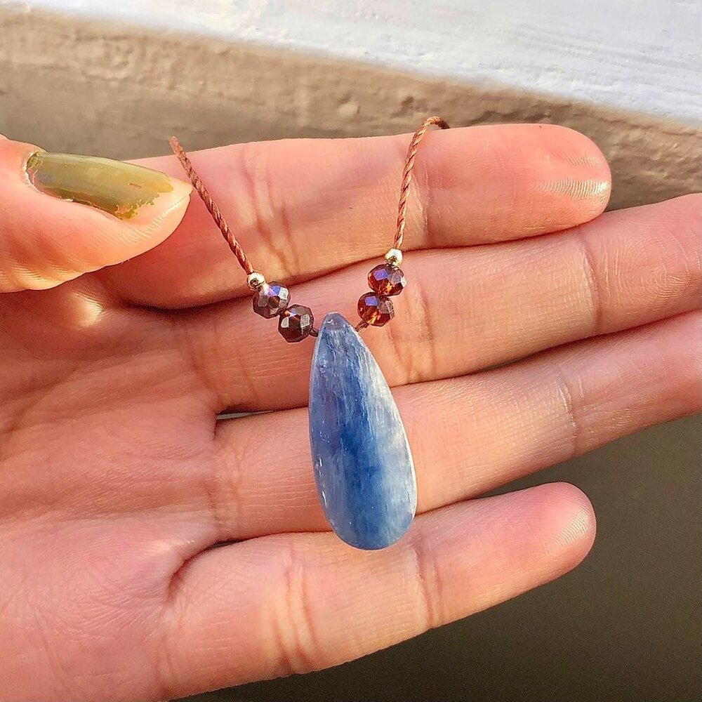 Boho Kyanite Teardrop Honey Glass Beads (Brown) Necklace/Choker - Picture 3 of 4